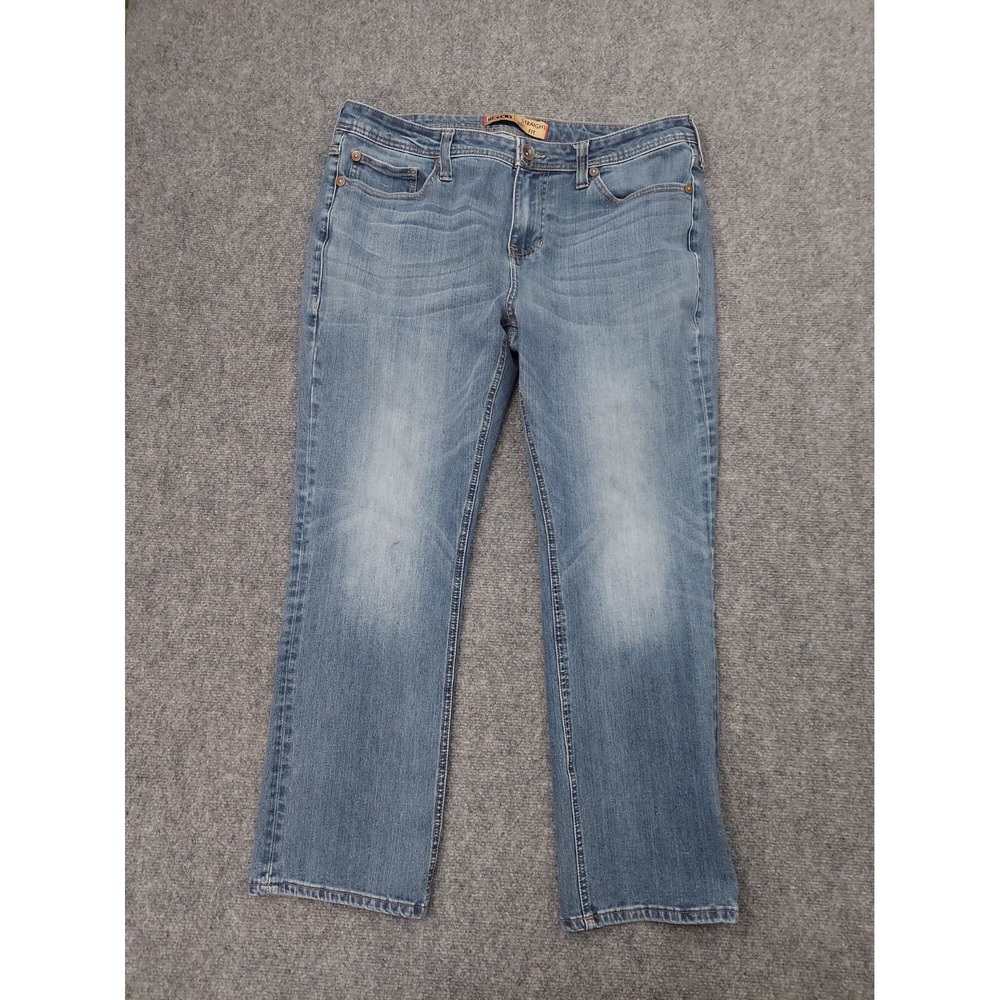 Seven7 Jeans Mens 36x29 Blue Straight Fit Denim Whiskered Stretch Logo Patch
